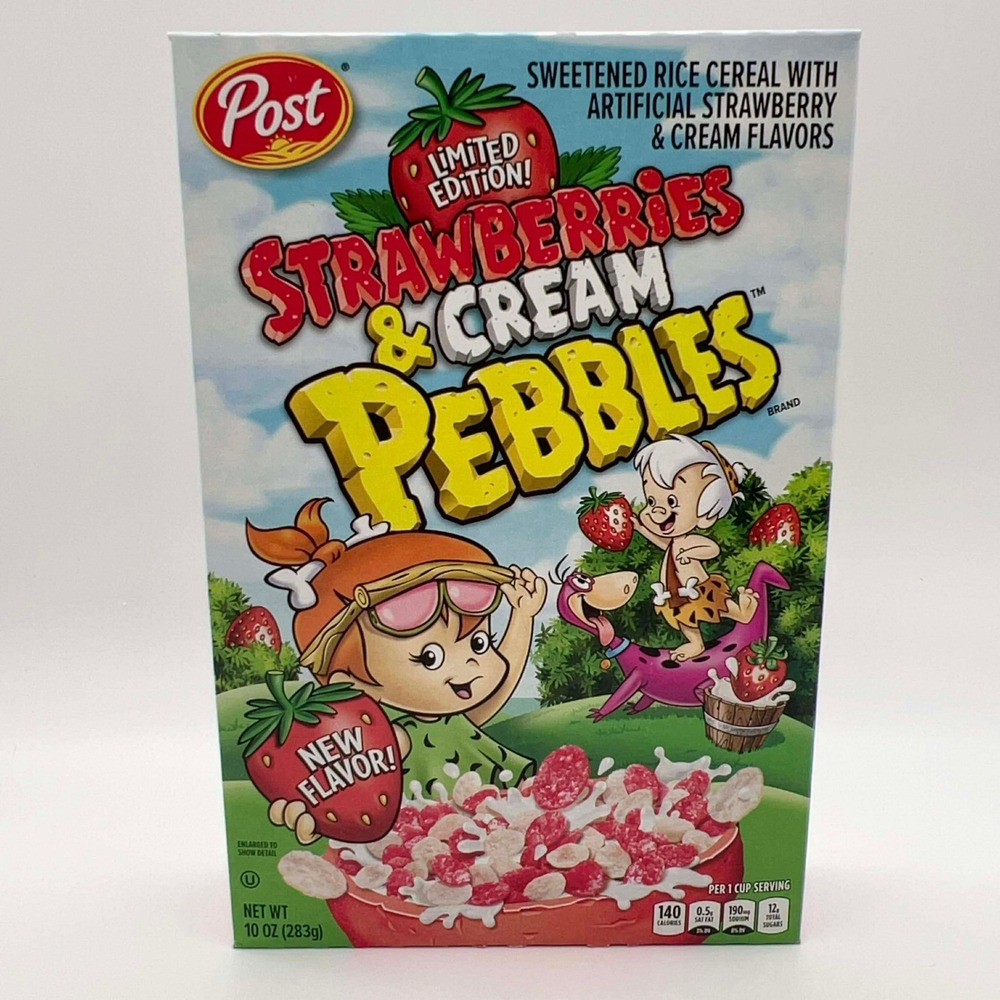 Post Limited Edition Strawberries‎ & Cream Pebbles Sweetened Rice Cereal New